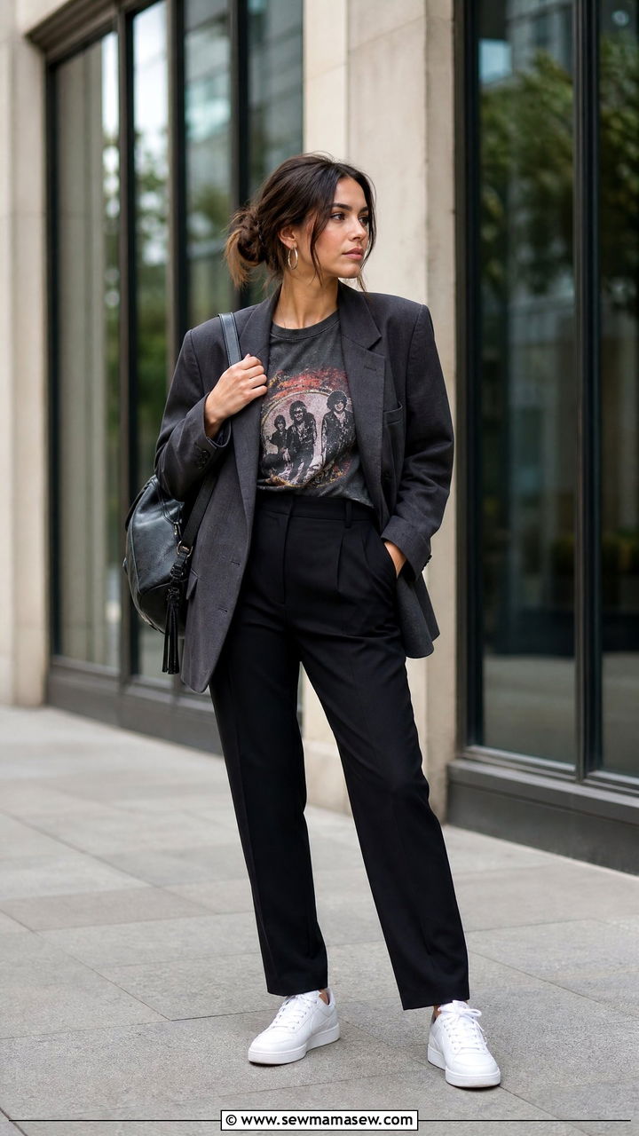 White Sneakers With Graphic Tee And Blazer - 35 How to style white sneakers
