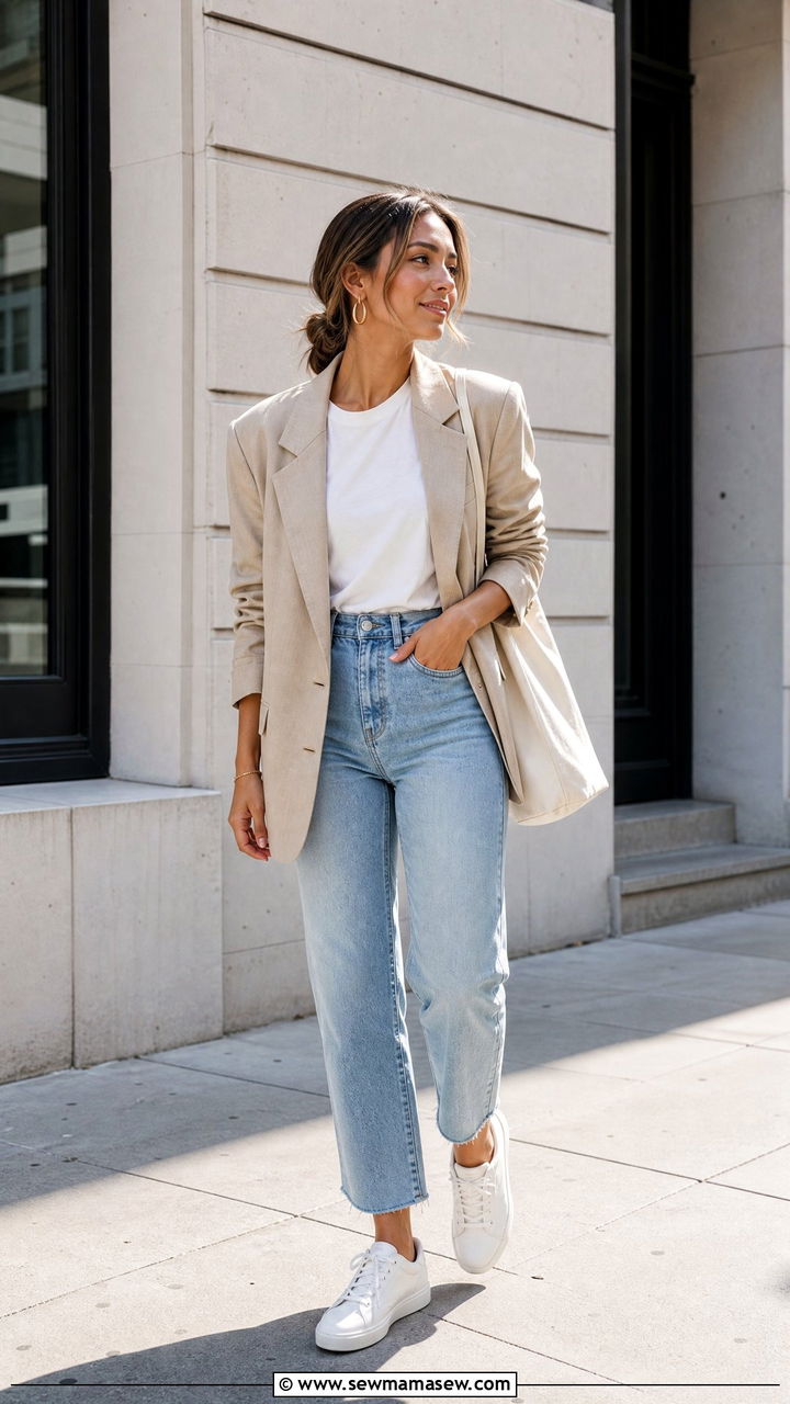White Sneakers With High Waisted Jeans And White Tee - 35 How to style white sneakers