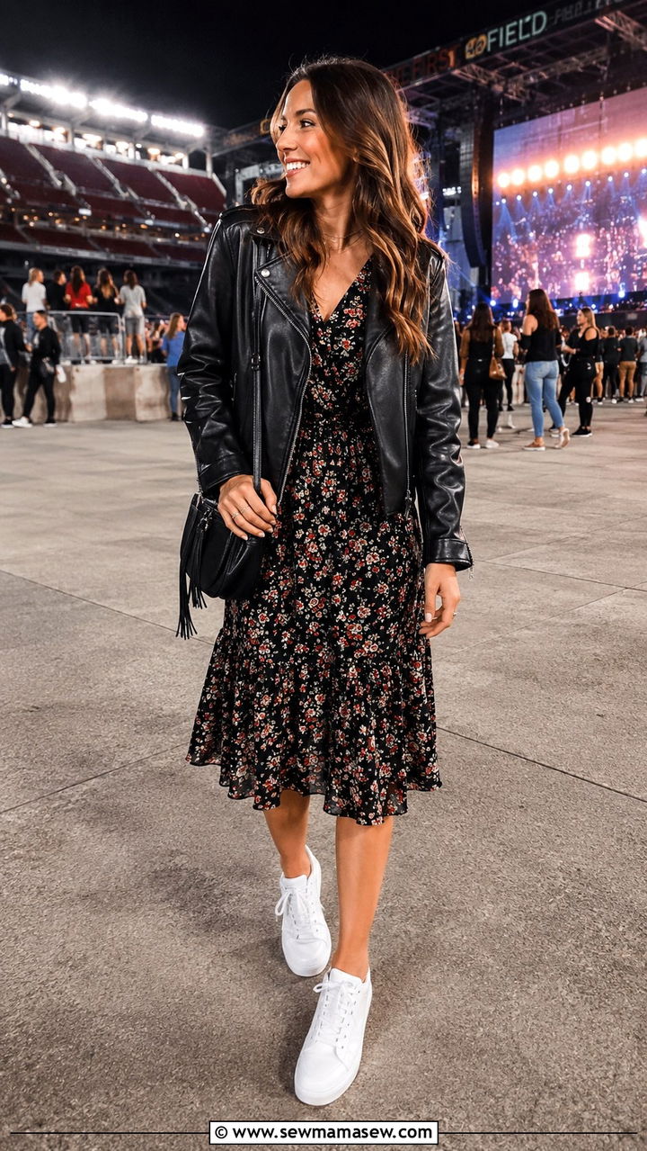 White Sneakers With Leather Jacket And Dress - 25 White sneakers outfit ideas with a dress