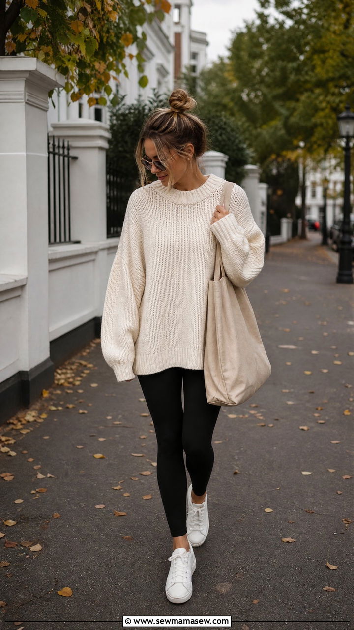 White Sneakers With Leggings And Oversized Sweater - 25 How to style white sneakers in spring