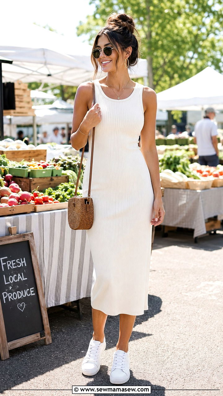 White Sneakers With Midi Dress - 20 sneaker outfits inspo