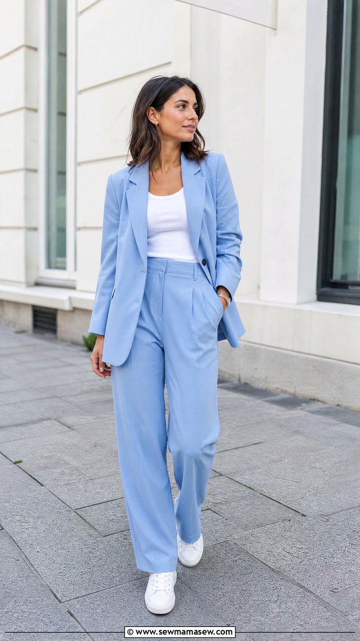 White Sneakers With Pastel Suit - 25 How to style white sneakers in spring