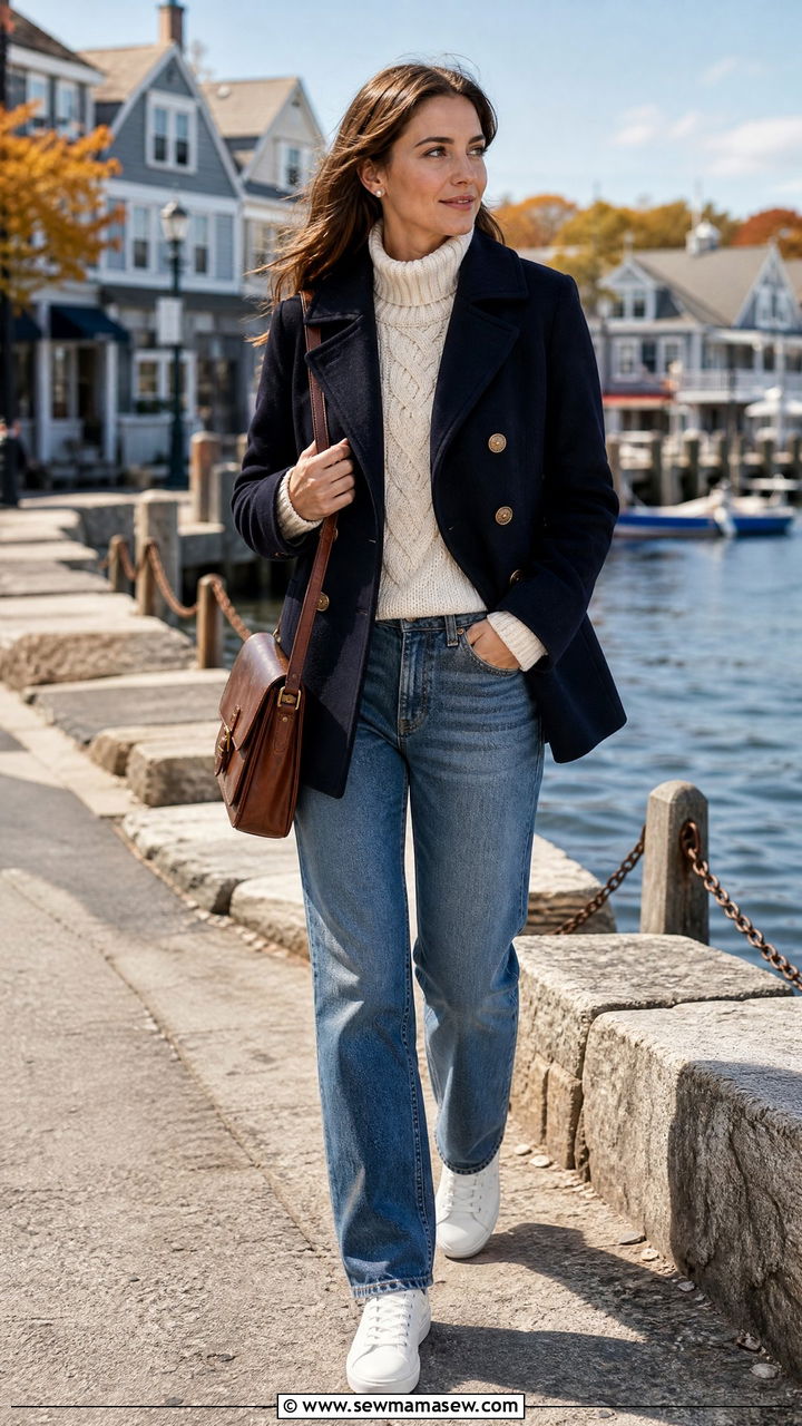 White Sneakers With Peacoat And Straight Leg Jeans - 35 How to style white sneakers