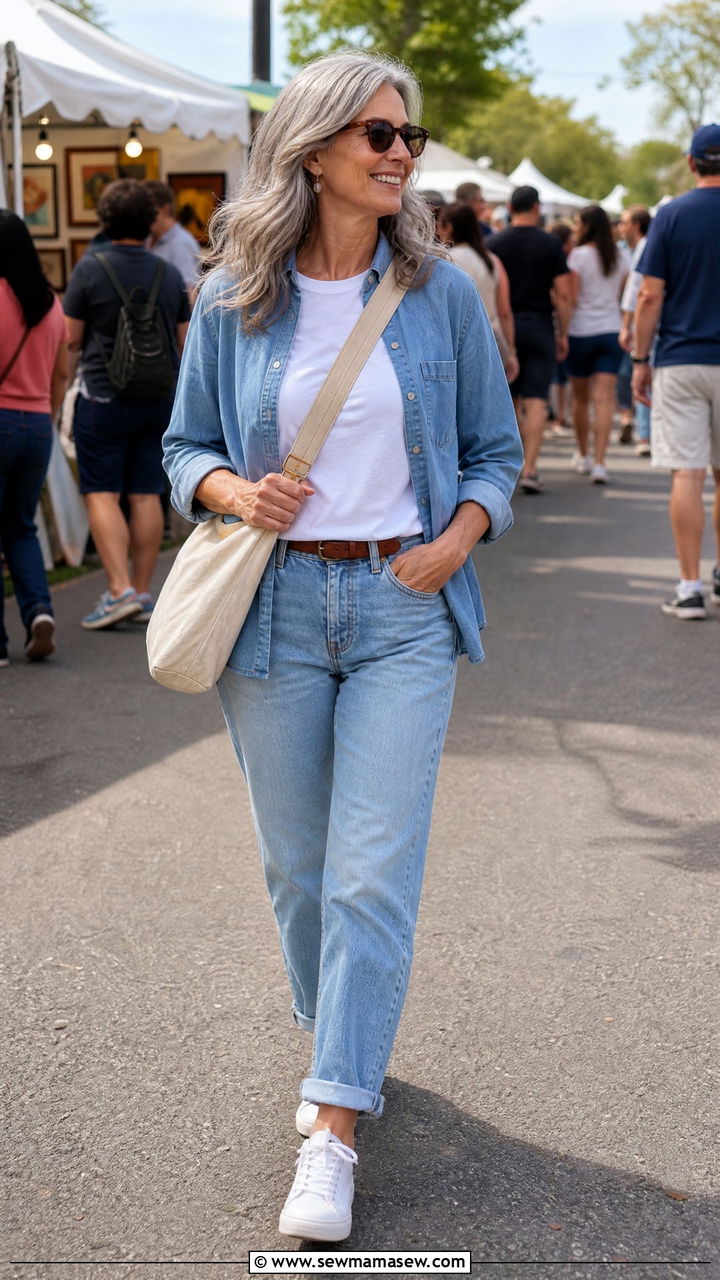 White Sneakers With Relaxed Jeans Look - 30 Concert outfit ideas for women over 50