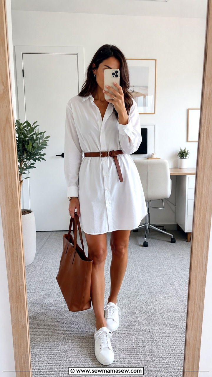 White Sneakers With Shirt Dress - 25 White sneakers outfit ideas with a dress