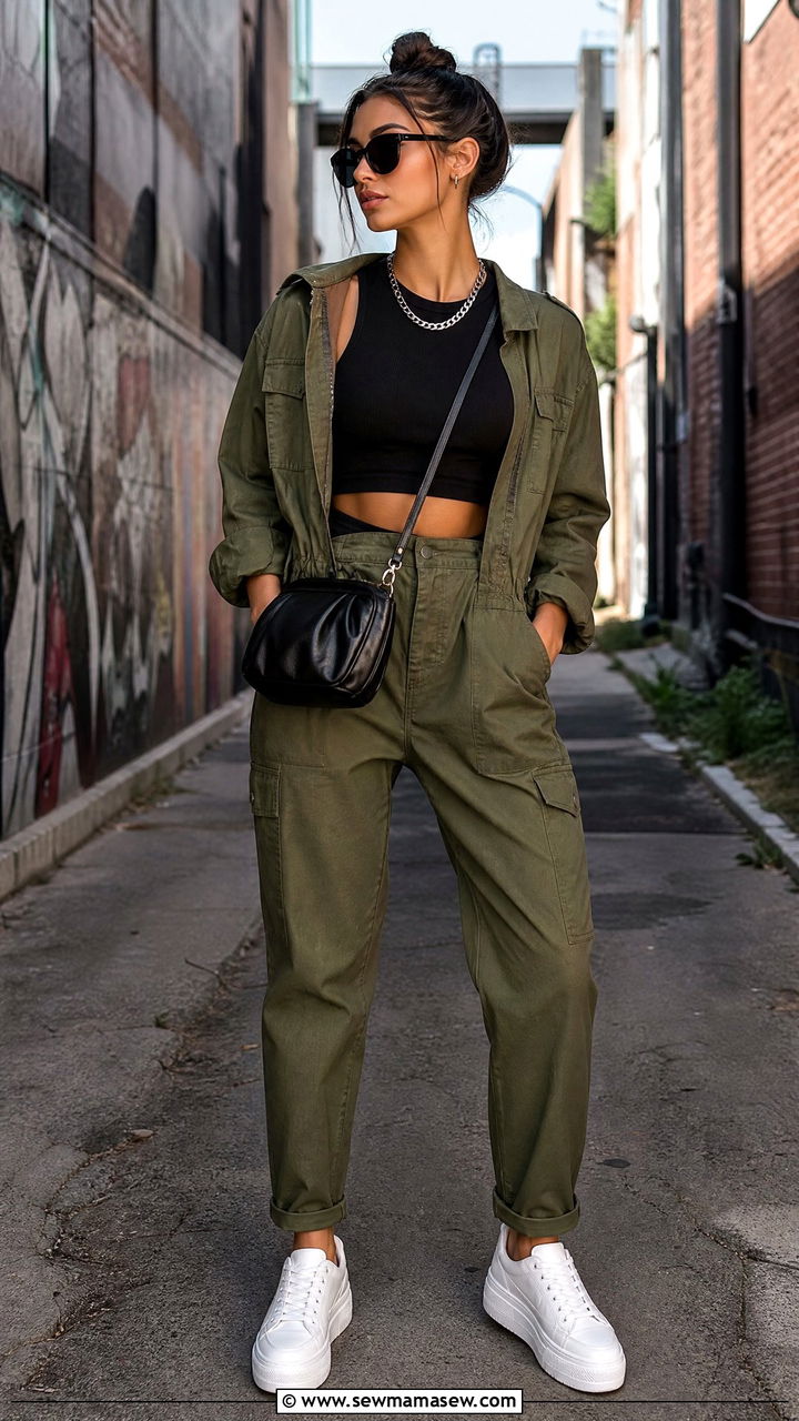 White Sneakers With Utility Jumpsuit And Tee - 35 How to style white sneakers