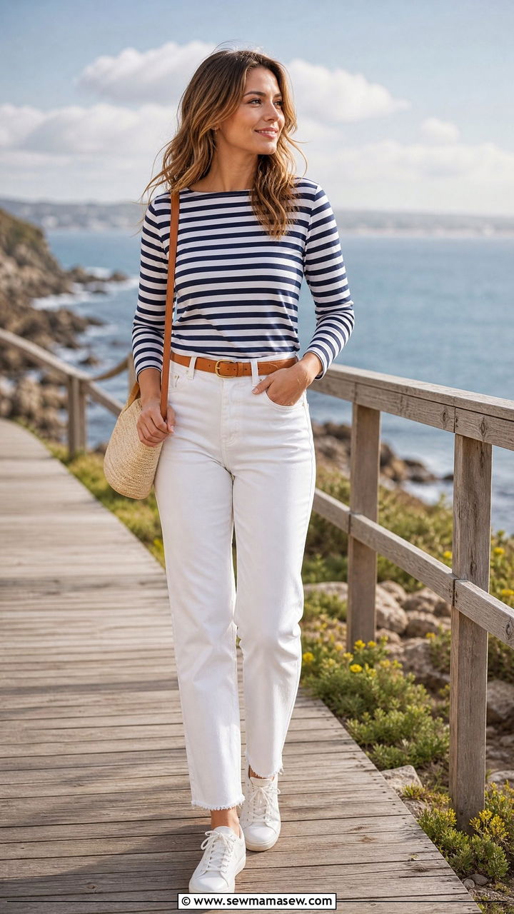 White Sneakers With White Jeans And Striped Top - 25 How to style white sneakers in spring