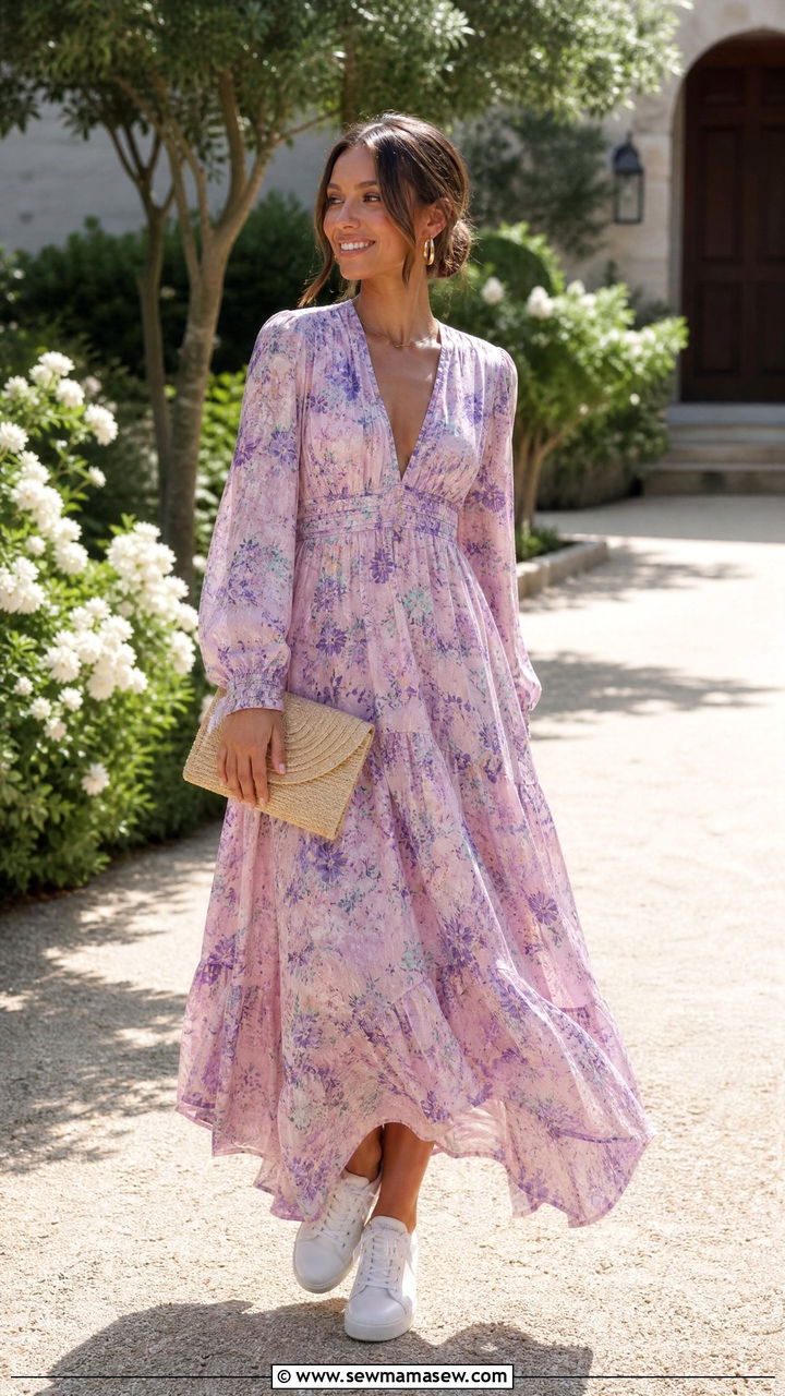 White Sneakers With a Floral Maxi Dress for a Garden Wedding Guest - 25 How to style white sneakers for a wedding