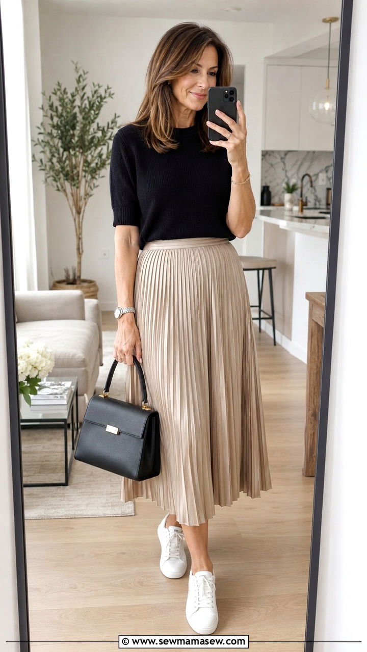 White Sneakers with Pleated Skirt Over 40 - 20 How to style white sneakers over 40