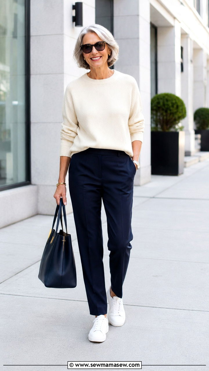 White Sneakers with Tailored Trousers - 20 How to style white sneakers over 60