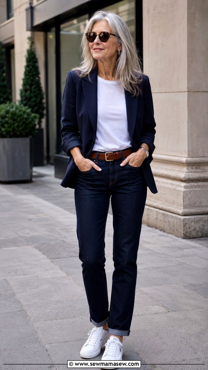 White Sneakers with a Denim Jacket and Jeans - 20 How to style white sneakers over 60