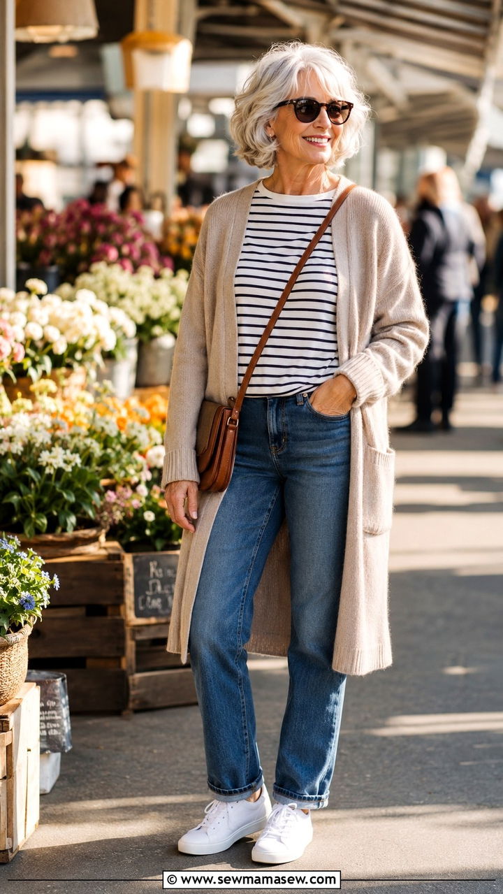 White Sneakers with a Linen Dress - 20 How to style white sneakers over 60