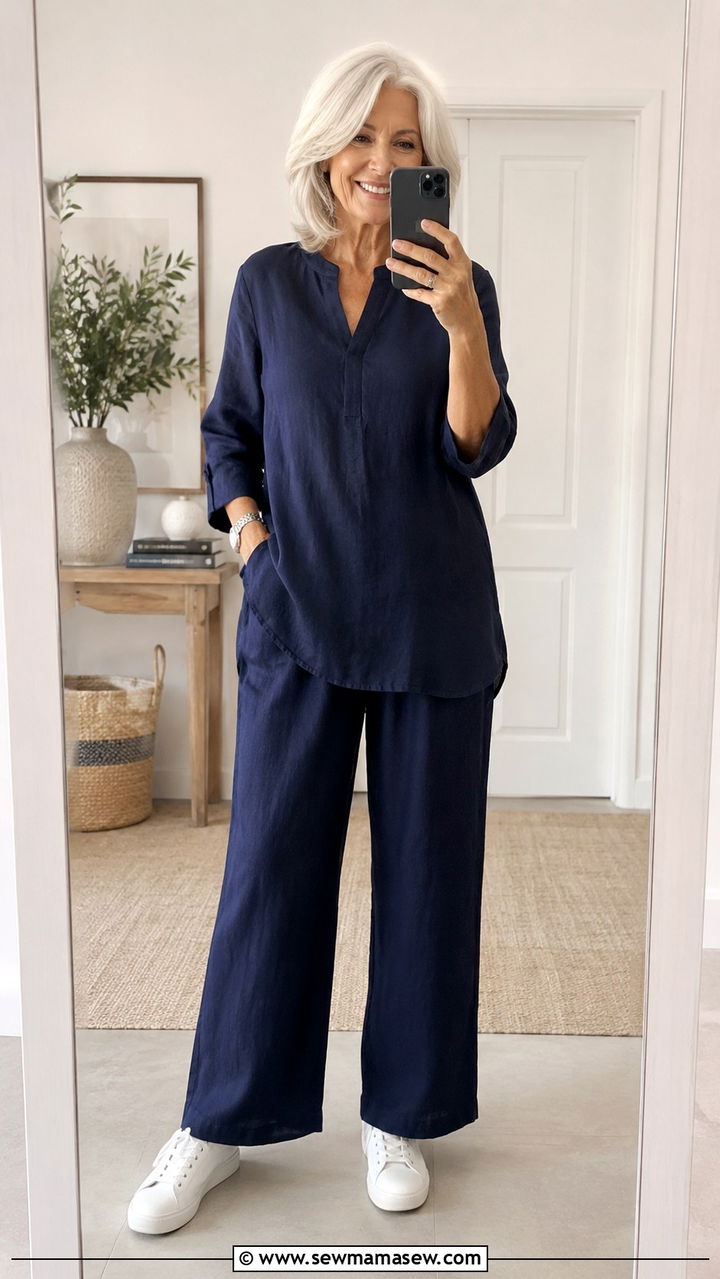 White Sneakers with an All Navy Monochrome Look - 20 How to style white sneakers over 60