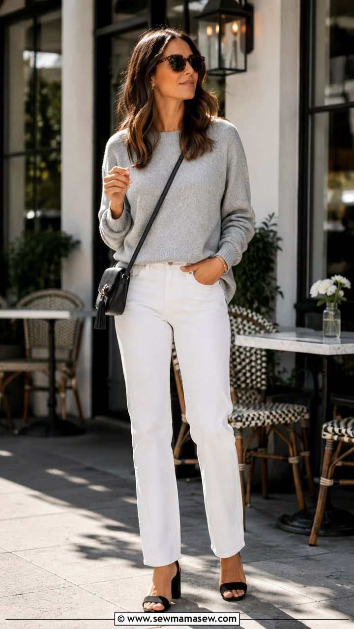 White Straight Leg Jeans With Block Heels - 25 White jeans outfit ideas with heels
