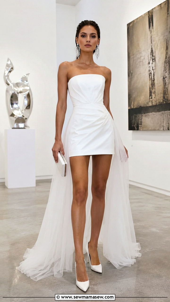 White Structured Mini Dress With Long Train - 25 Awards show outfit ideas