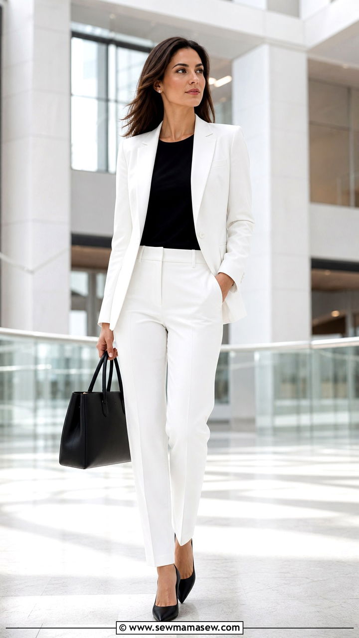 White Suit With Black Top And Accessories Bank Outfit - 20 Banker outfit ideas