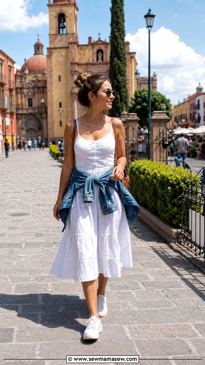 White Sundress And Sneakers For Mexico Exploring - 40 Mexico outfit ideas
