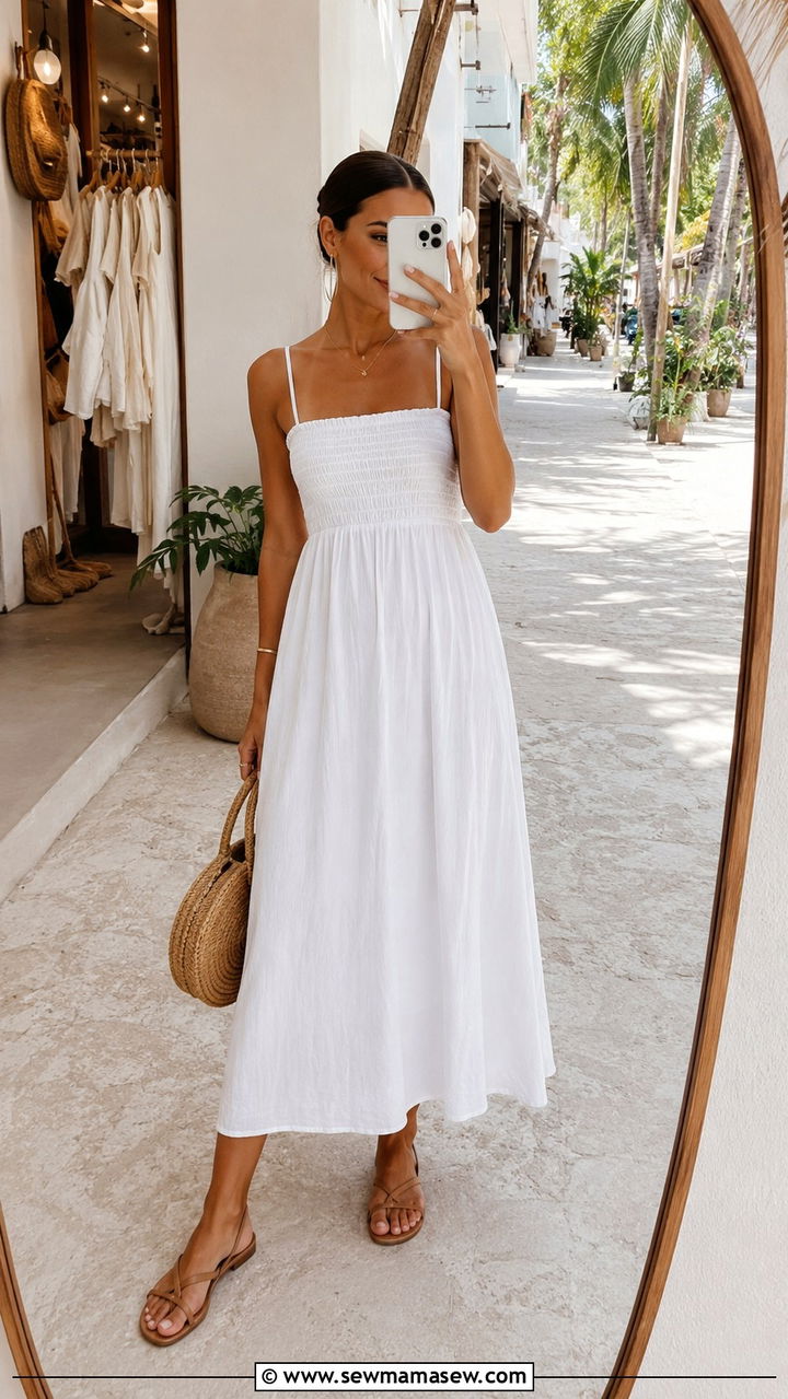 White Sundress Strappy Sandals Tulum Outfit - 30 Tulum vacation outfit ideas