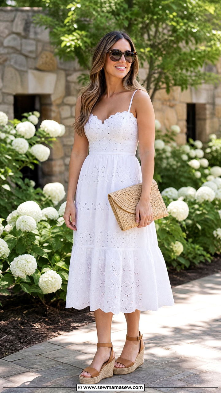 White Sundress With Espadrille Wedges - 30 Summer outfits for family reunion