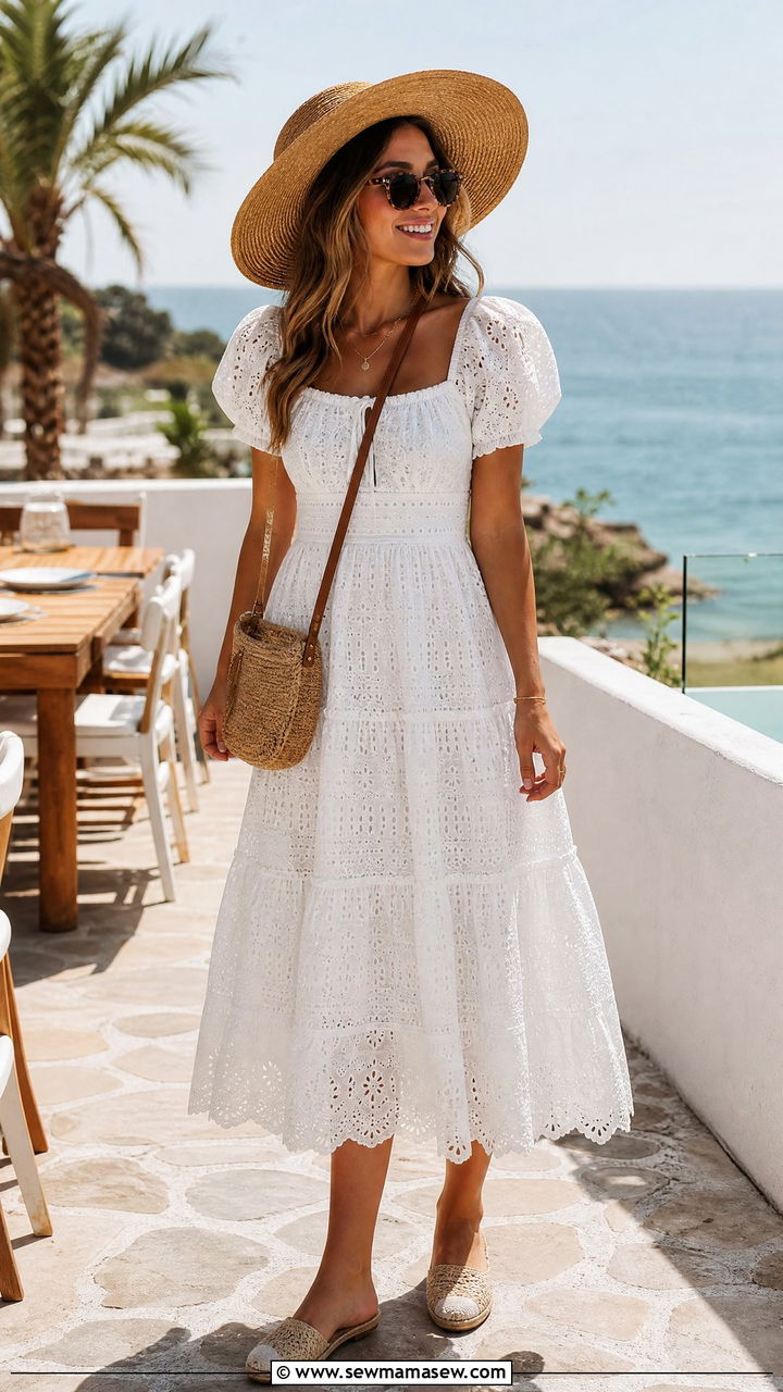 White Sundress With Straw Hat - 35 LA brunch outfit ideas