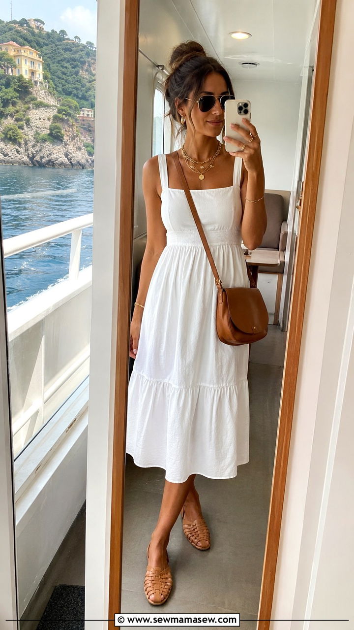 White Sundress With Tan Accessories - 30 Italian Riviera outfit ideas
