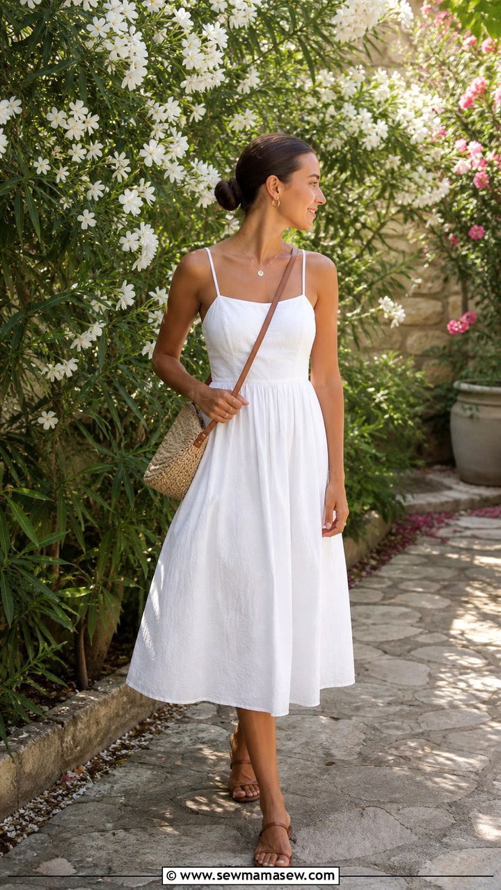 White Sundress with Flat Tan Sandals - 40 clean girl outfits