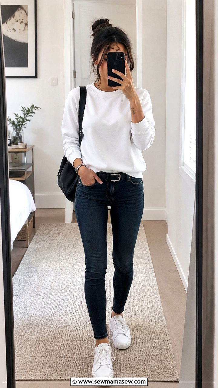 White Sweatshirt With Skinny Jeans Outfit - 30 casual outfits to copy