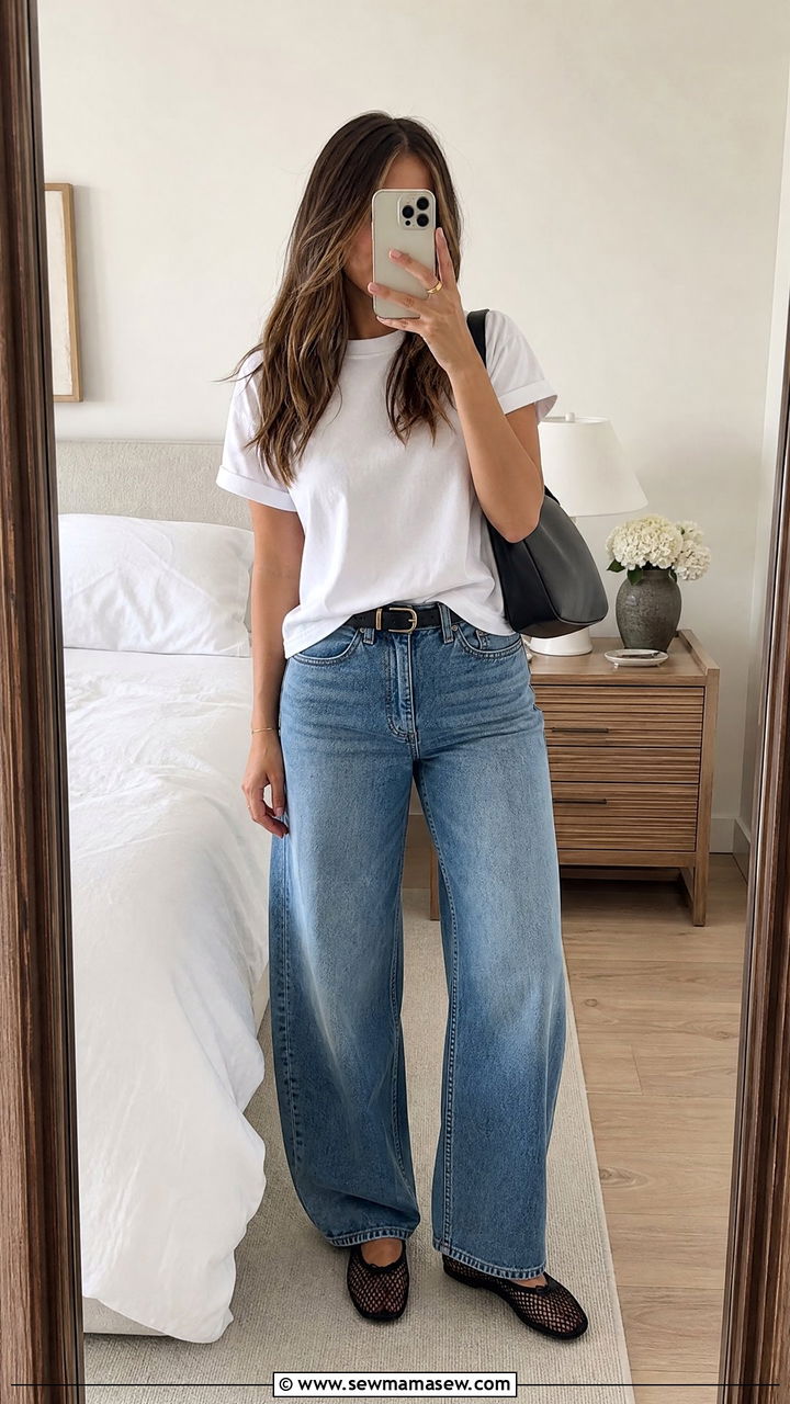 White T Shirt And Barrel Leg Jeans Casual Spring Outfit - 20 Spring outfits for 75 degree weather
