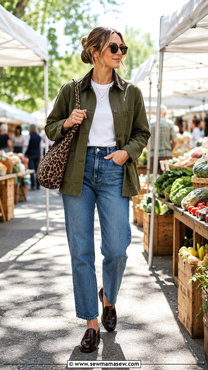 White T Shirt Chore Coat and Loafers - 25 White t-shirt outfit ideas 2026