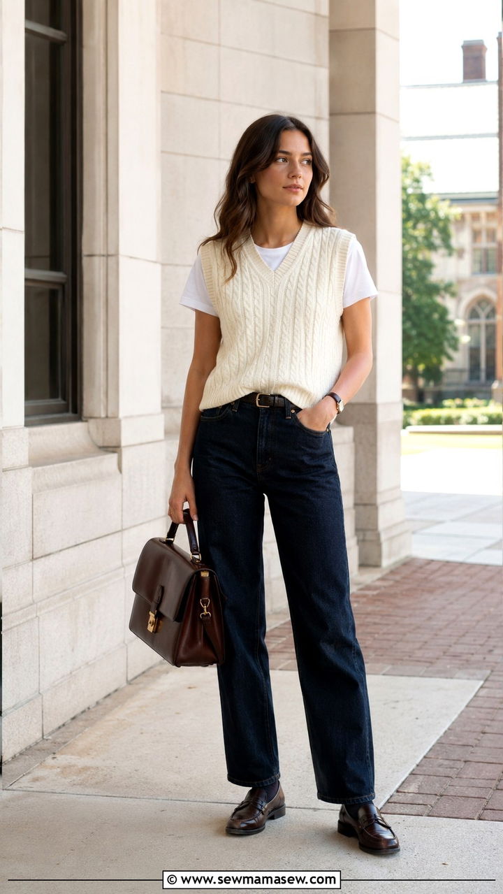 White T Shirt Layered Under a Sweater Vest - 25 White t-shirt outfit ideas 2026