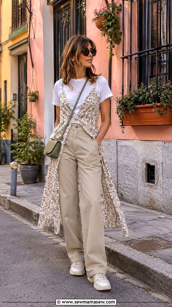 White T Shirt Slip Dress Layered Over Pants - 25 White t-shirt outfit ideas 2026