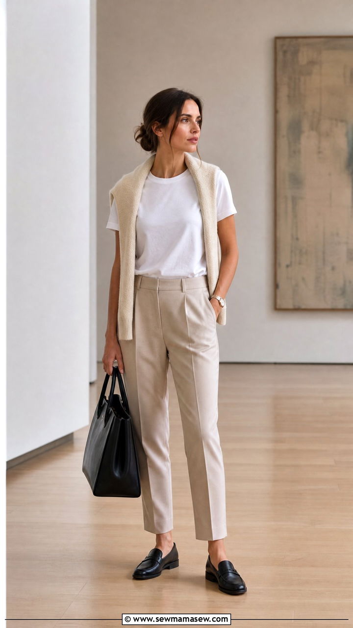 White T Shirt With Lightweight Knit And Tapered Pants - 30 How to style a white t-shirt in spring