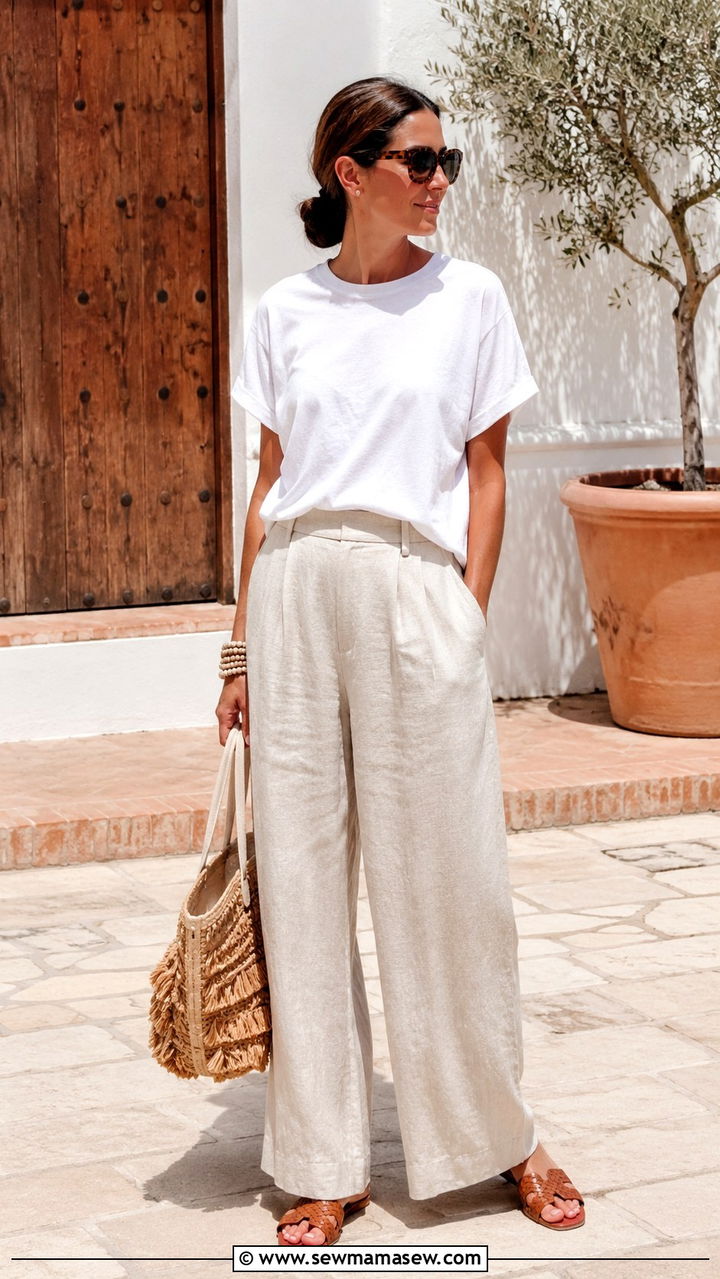 White T Shirt With Linen Pants - 30 How to style a white t-shirt in spring