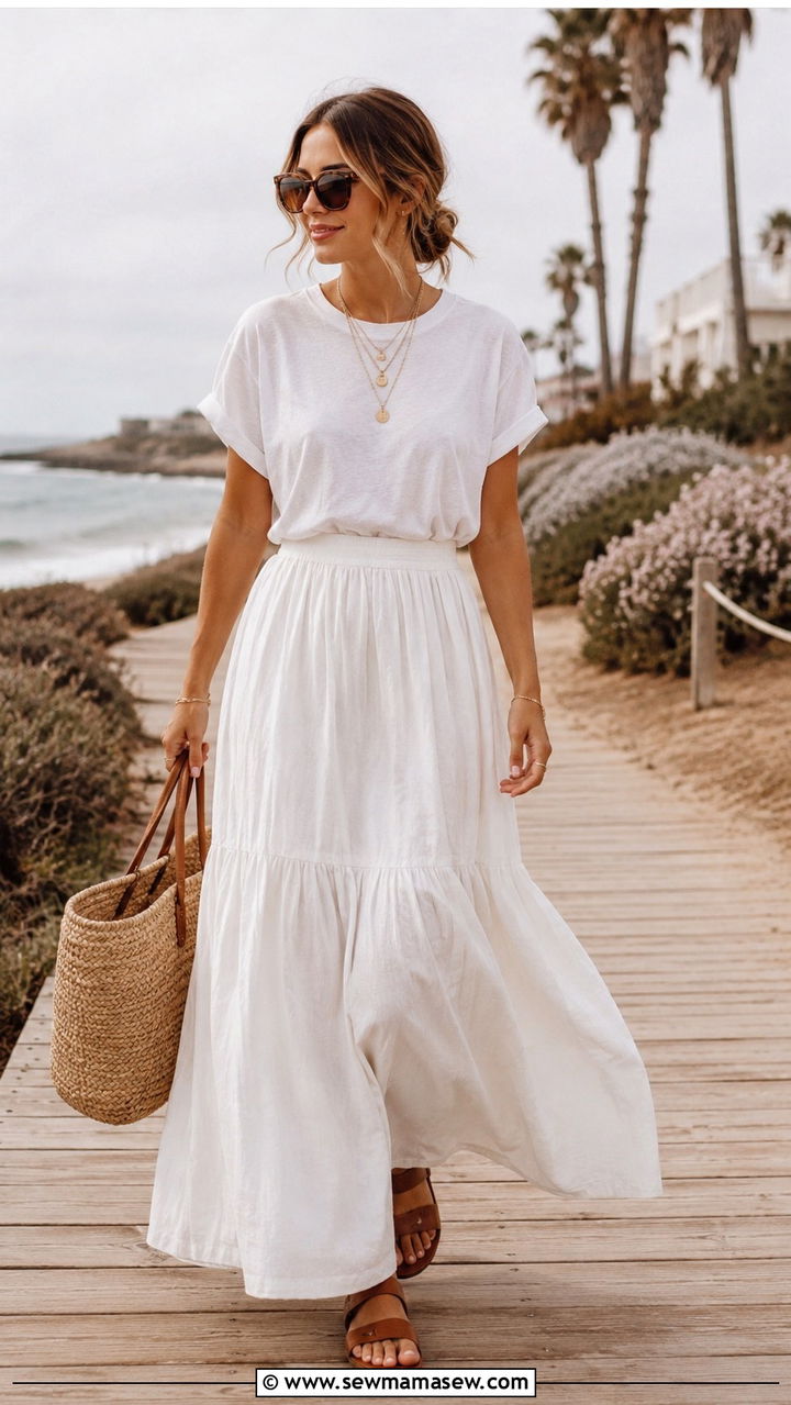 White T Shirt With Maxi Skirt - 30 How to style a white t-shirt in spring