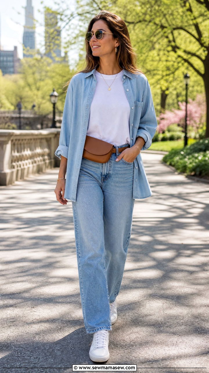 White T Shirt With Oversized Shirt Layered Over - 30 How to style a white t-shirt in spring