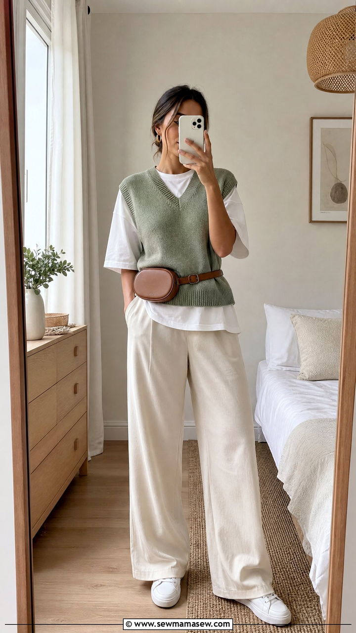 White T Shirt With Sweater Vest - 30 How to style a white t-shirt in spring