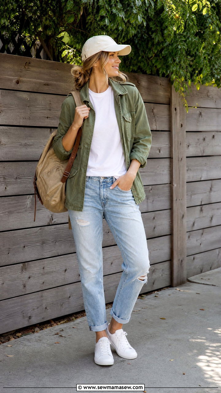 White T Shirt With Utility Jacket - 30 How to style a white t-shirt in spring