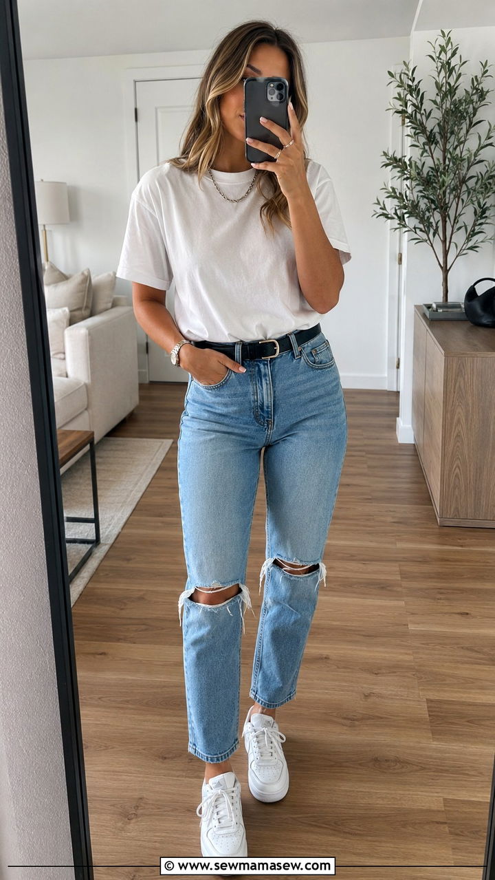 White T Shirt and Ripped Jeans Outfit - 30 casual streetwear outfits