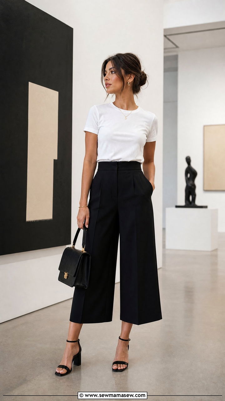 White TShirt with Culottes and Block Heels - 35 How to style a white t-shirt
