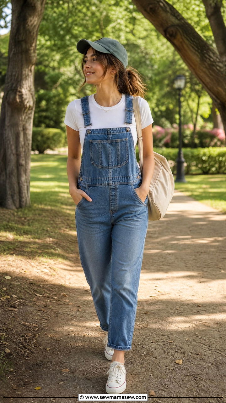 White TShirt with Denim Overalls and Canvas Sneakers - 35 How to style a white t-shirt