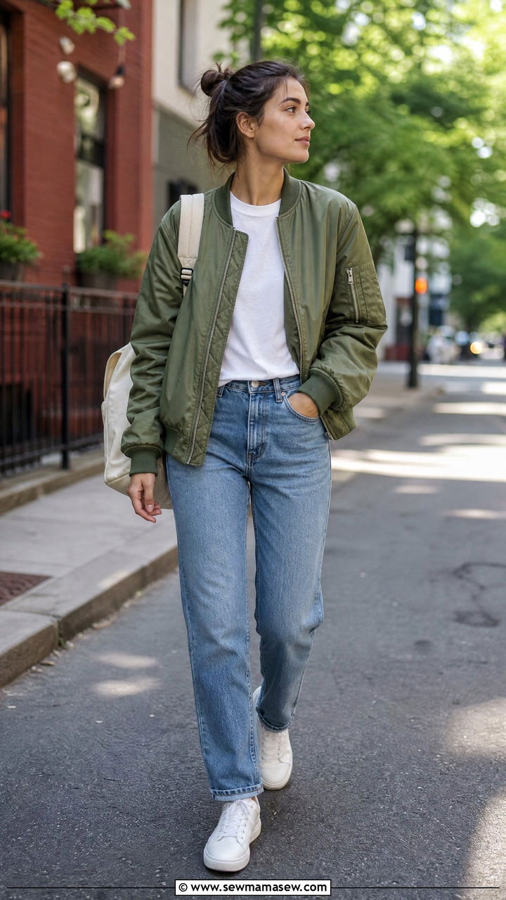 White TShirt with a Bomber Jacket and StraightLeg Jeans - 35 How to style a white t-shirt