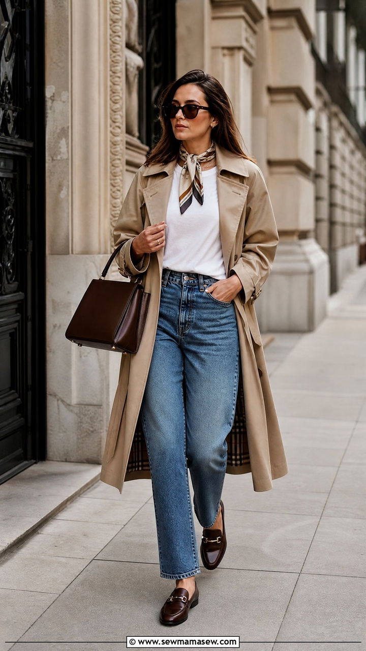 White TShirt with a Trench Coat and StraightLeg Jeans - 35 How to style a white t-shirt