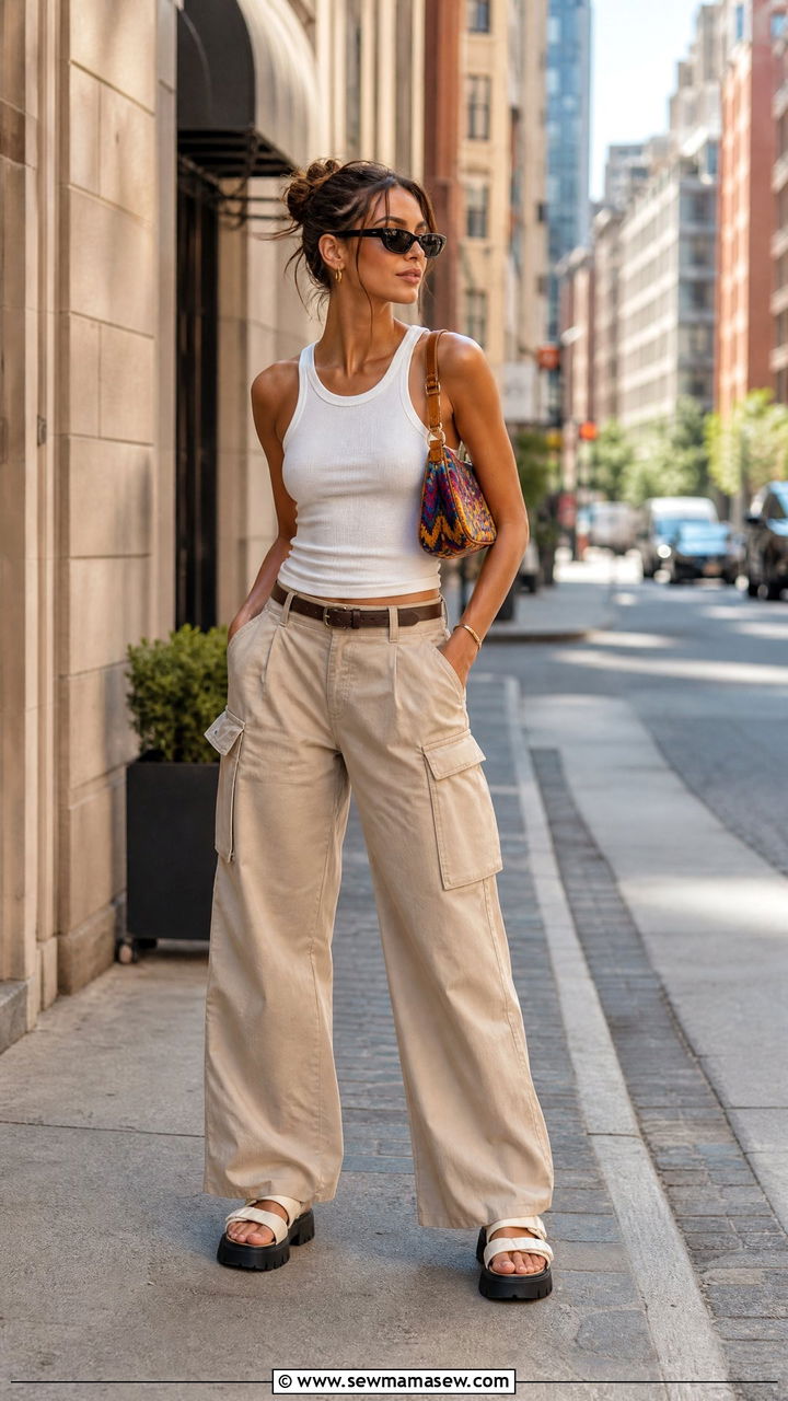 White Tank Top And Baggy Cargo Pants - 25 What to wear in spring 2026