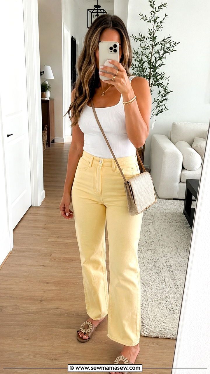 White Tank Top With Colored Denim - 20 Modern spring outfit ideas 2026