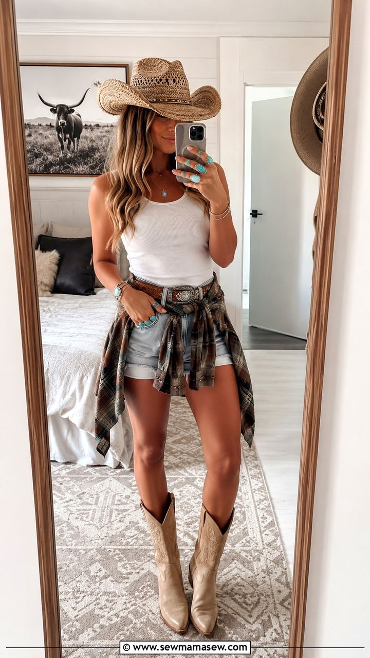 White Tank Top and Distressed Denim Skirt Outfit - 25 Morgan Wallen concert outfit ideas summer