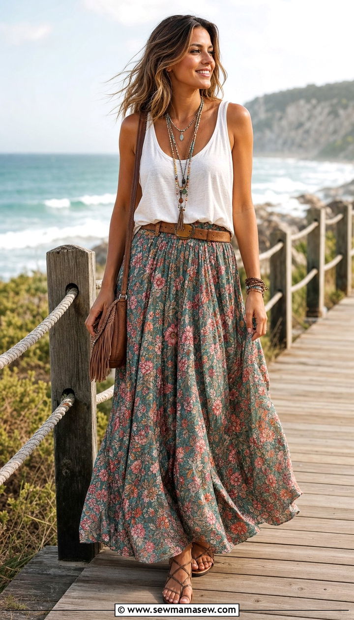 White Tank with Floral Maxi Skirt Outfit - 25 Spring fashion ideas