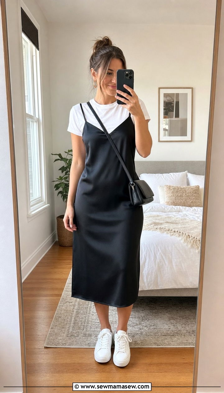 White Tee Layered Under a Slip Dress - 25 Summer layering outfits