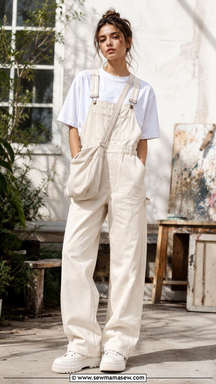 White Tee With Baggy Overalls - 25 Androgynous outfit ideas