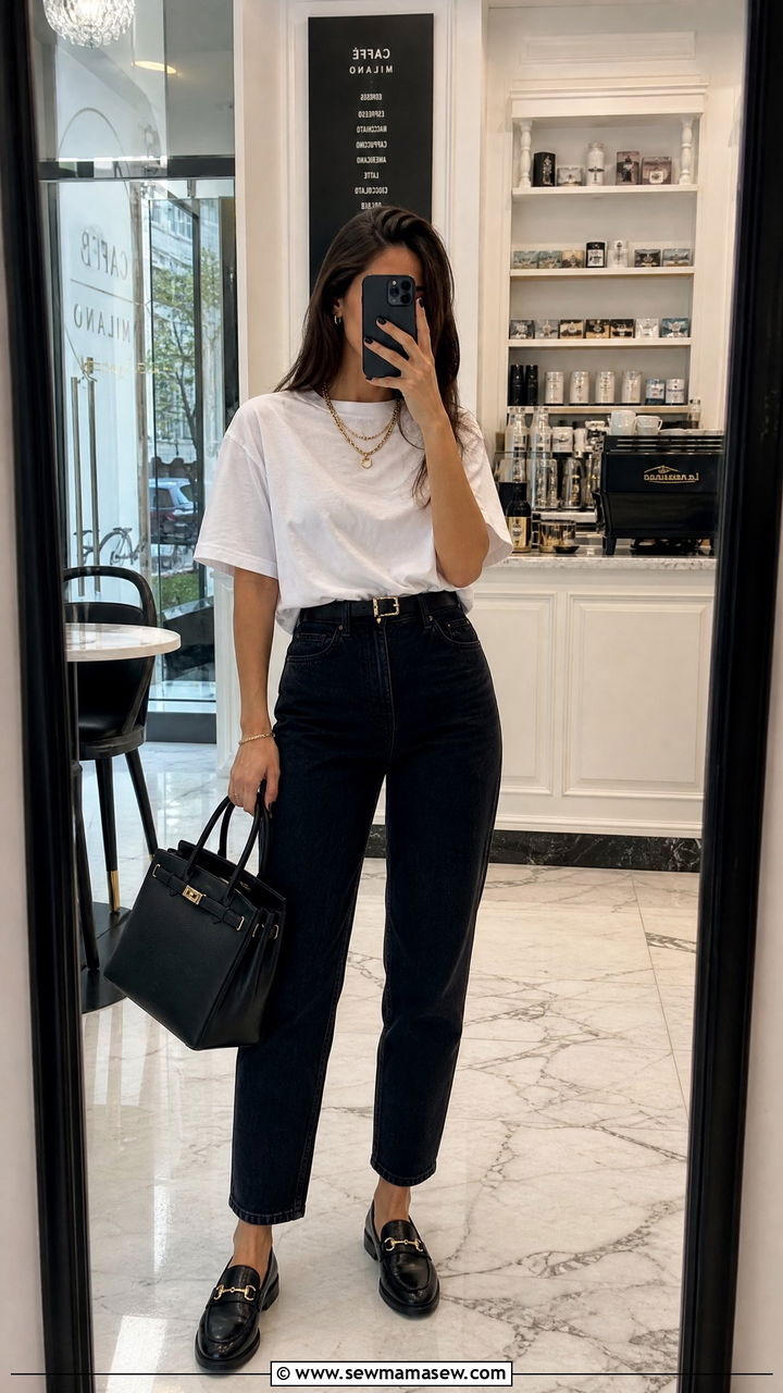 White Tee With High Waisted Jeans - 25 Italy outfits to copy