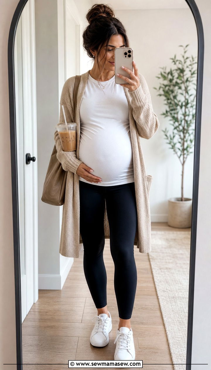 White Tee and Leggings Outfit - 25 Spring maternity outfit ideas